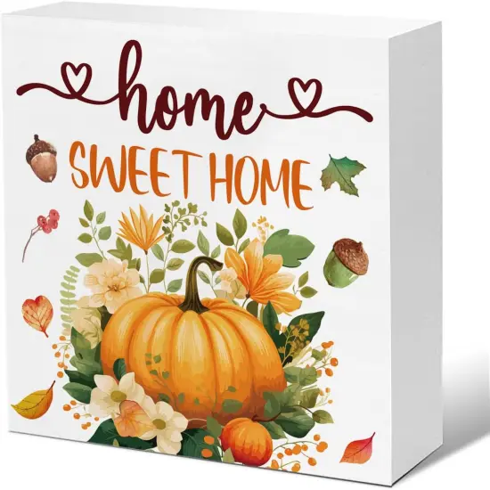 Pumpkin Wood Plaque Block Sign Fall Table Decor {1}