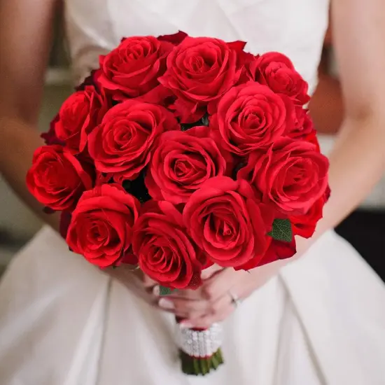 12PCS Red Roses Artificial Flowers, Fake Roses with Long Stems Realistic Silk Rose Bouquets Wedding Centerpiece Decorations {6}