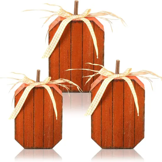 3 Pcs Fall Wooden Pumpkin Tabletop Decor {1}