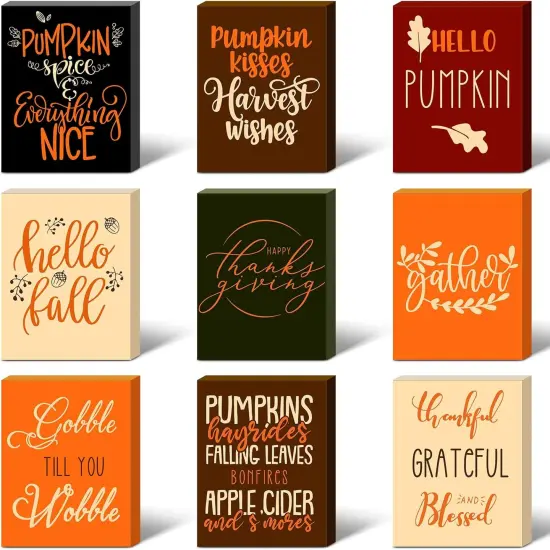 9 Pack Rustic Fall Wooden Signs Table Decor {1}