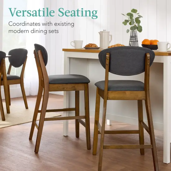 Best Choice Products 2-Piece Mid-Century Modern Wood and Upholstered Counter Height Bar Stool Set Walnut/Charcoal {3}