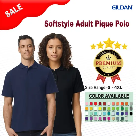Gildan&reg; Soft Style Adult Pique Collared Short Sleeve Polo - 64800 Black {2}