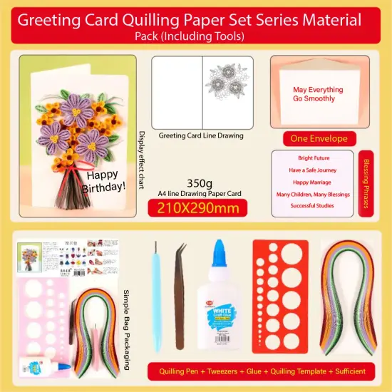 Greeting Card Making Kit. Flowers DIY Quilling Kit F07M3-5-FL7 {2}