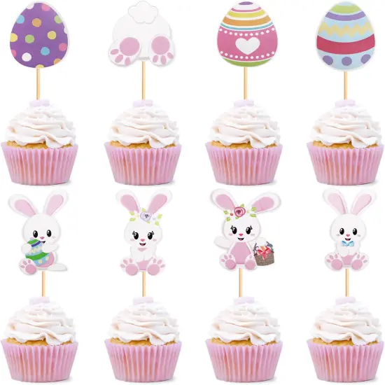 32 PCS Easter Cupcake topper Bunny Cupcake Toppers Easter Egg Cupcake Topper Rabbit Easter Party Cake Topper Decorations (Bunny Back) {2}