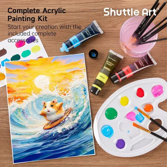 30 Colors Acrylic Paint Set, 36ml Tubes with 3 Brushes, Artist Grade Acrylic Paint, for Kids Adults Beginners, Painting on Crafts Canvas Wood Rocks {5}