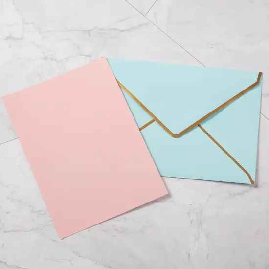 50 Pack A7 Envelopes Light Blue 5 x 7 Self-Adhesive V Flap Envelopes with Gold Border for Office, Greeting Card, Wedding, Graduation, Baby Shower, Parties, Invitations (Light Blue, 5x7) {4}