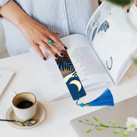 Paint by Numbers Kit for Adults, 4 Pack Wood Bookmarks Moon Paint by Numbers for Book Lovers, DIY Mountain Painting by Number Bookmarks with Tassel {3}