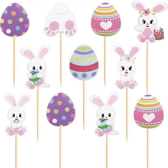 32 PCS Easter Cupcake topper Bunny Cupcake Toppers Easter Egg Cupcake Topper Rabbit Easter Party Cake Topper Decorations (Bunny Back) {3}