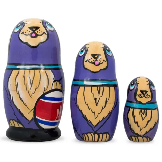 3 Smiling Dog w/Bone Collar Wooden Nesting Dolls4.25 Inches {1}
