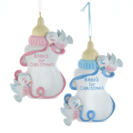 4.125" Baby's 1st Christmas Bottle with Birds Ornaments &ndash; Personalized Keepsake {1}