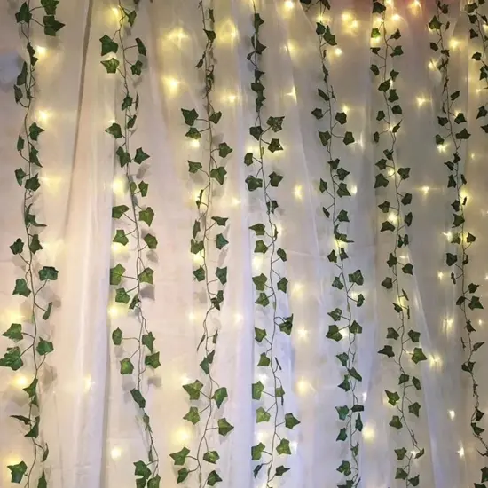 66LED IVY Leaf Curtain 1M(W) x 1.6M(L) 6 Strands Warm White Battery Operated warm white {4}