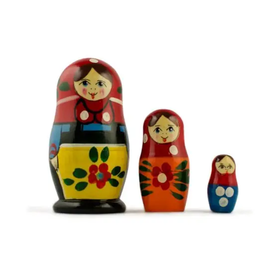 Set of 3 Folk Girls in Blue Scarf Wooden Nesting Dolls 3.5 Inches {4}