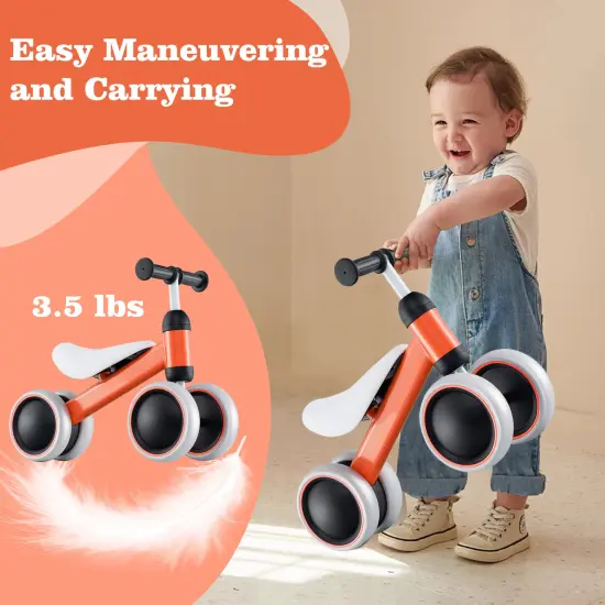 4 Wheels No-Pedal Baby Balance Bike Perfect for Indoor and Outdoor Use Orange {6}