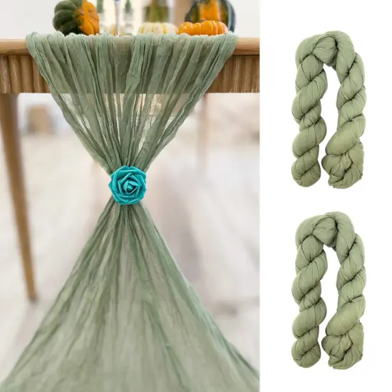 Wrapables 10Ft Bohemian Cheesecloth Gauze Table Runner for Rustic Weddings, Parties, Home Decor, Moss Green {1}