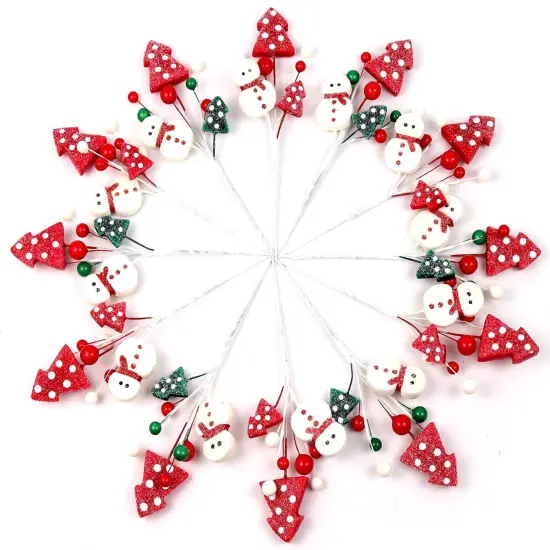 Set of 24: Assorted White Snowman Picks with Berries & Trees | Festive Holiday Decor | Trees, Wreaths, & Garlands | Christmas Picks | Home & Office Decor - 2024 Christmas Collection, Floral Home by Artificial Flowers {2}