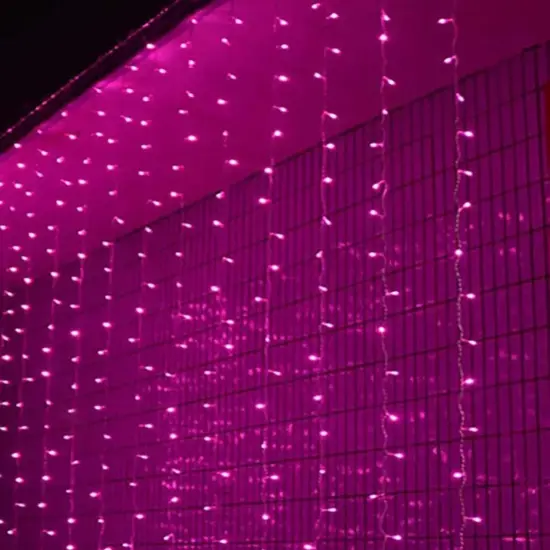 300 LED 12 Strand Twinkling Curtain Light Plug in Pink {1}