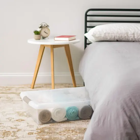 IRIS USA 40 Qt Plastic Under Bed Storage Stackable Nestable Organizer Bin Container with Secure Lids and Durable Tan Buckles, Multi-Purpose for Clothes, Shoes, and Beddings, Clear {5}