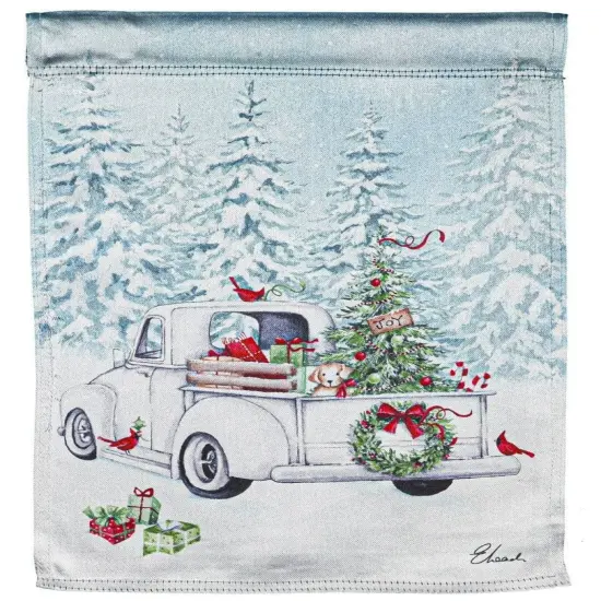 White Christmas Truck Garden Flag 2 Sided Lustre {1}