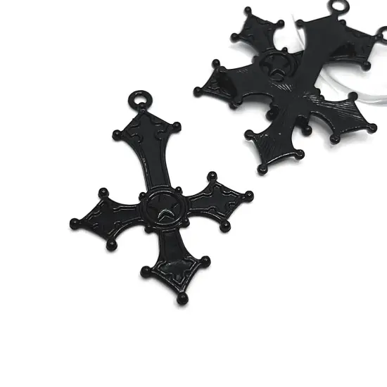 1, 4 or 20 Pieces: Black Enamel Inverted Cross Pendants {1}