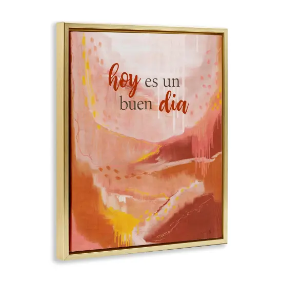 Stupell Industries Hoy es un Buen Dia Rojo Framed Floater Canvas Wall Art Gold Floater Frame {3}