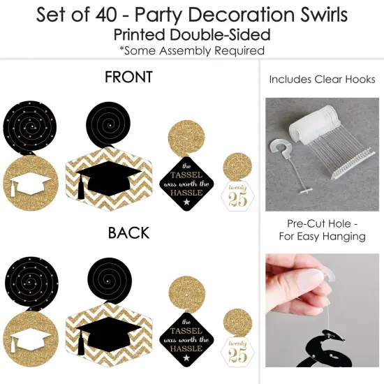 Big Dot of Happiness Gold Graduation Class of 2025 Decorations Hanging Swirls - Set of 40 {7}