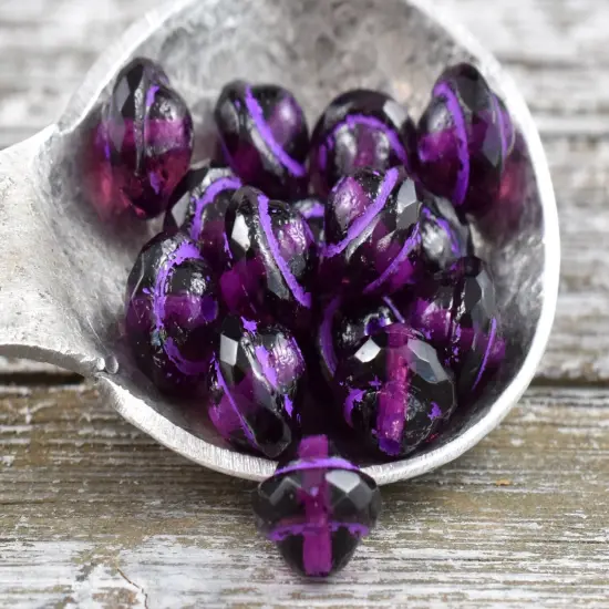 Purple Washed Etched Grape Saturn Beads - Choose Your Size {6}