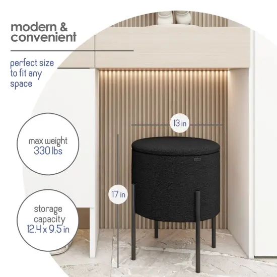 StorageBud Round Ottoman with Storage Black {6}