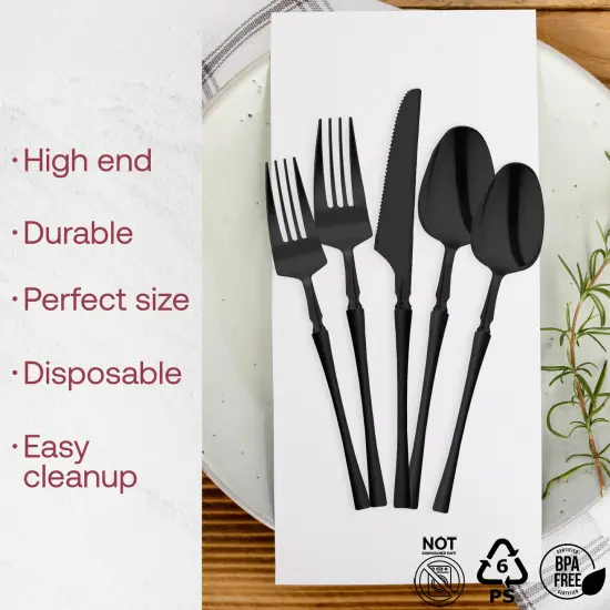 Solid Black Moderno Disposable Plastic Cutlery Set (480 Guests) {6}