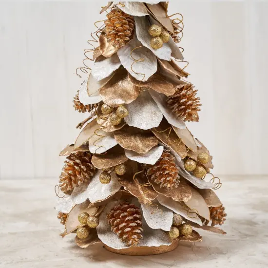 24" Natural JackFruit leaves Tabletop ConeTree - Handcrafted Christmas Decorations - Holiday Tree Gold {3}