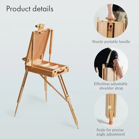 ARTIFY French Easel, Foldable Portable Art Field Easel with Artist Drawer, Palette, Hold Canvas up to 34", Adjustable Beechwood Sketchebox Easel for Painting {3}
