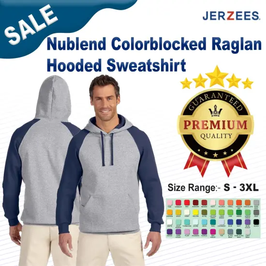 JERZEES&reg; Nublend Colorblocked Raglan Hooded Sweatshirt Oxford/ black {2}