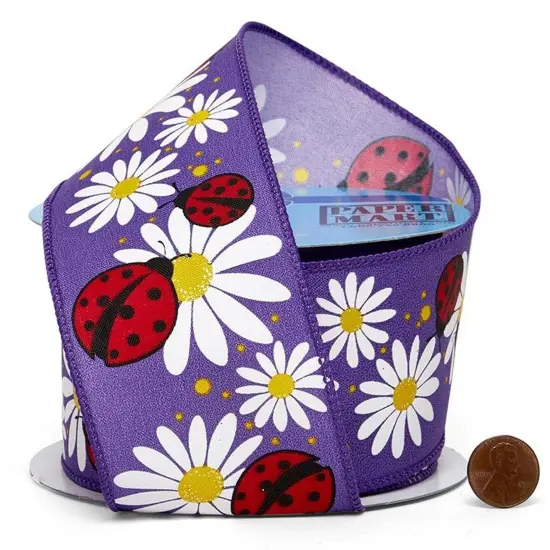 Ladybugs & Flowers Printed Wired Ribbon 2.5" x 10 yd {4}