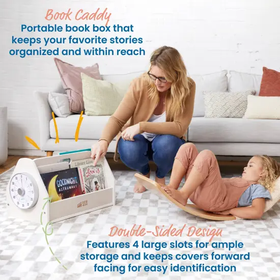 Double-Sided Book Caddy with Countdown Timer, Portable Library White Wash {3}