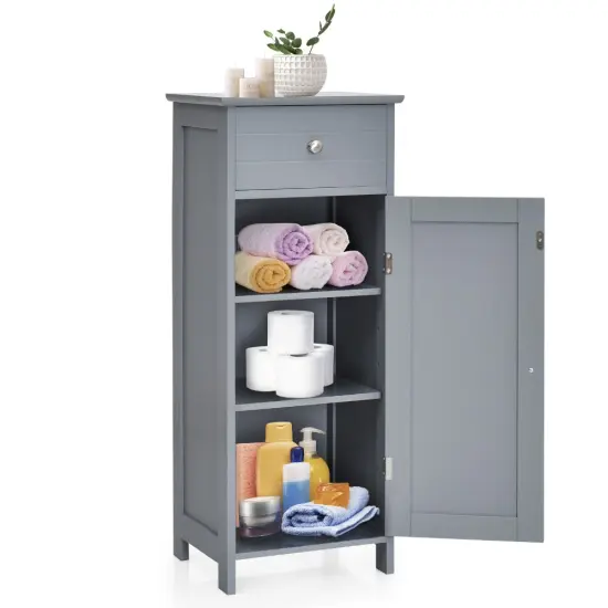 Wooden Storage Free-Standing Floor Cabinet with Drawer and Shelf Black {10}