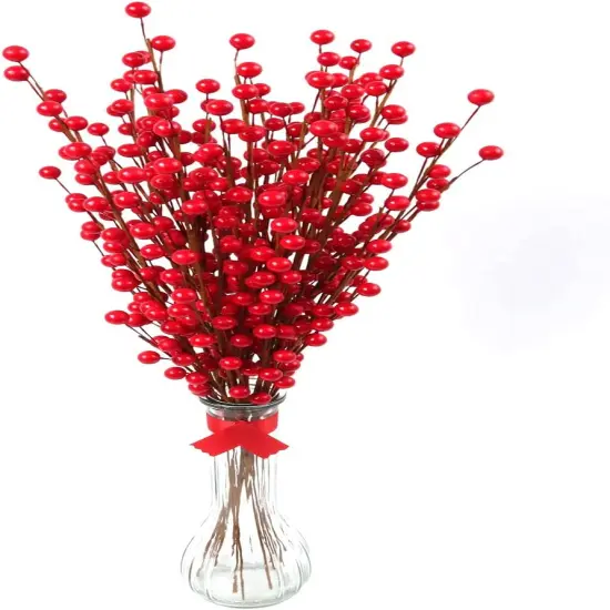 Set of 48: Red Holly Berry Stems with Lifelike Berries | 19-Inch | Festive Holiday Decor | Trees, Wreaths, & Garlands | Christmas Picks | Home & Office Decor - 2024 Christmas Collection, Floral Home by Artificial Flowers {3}