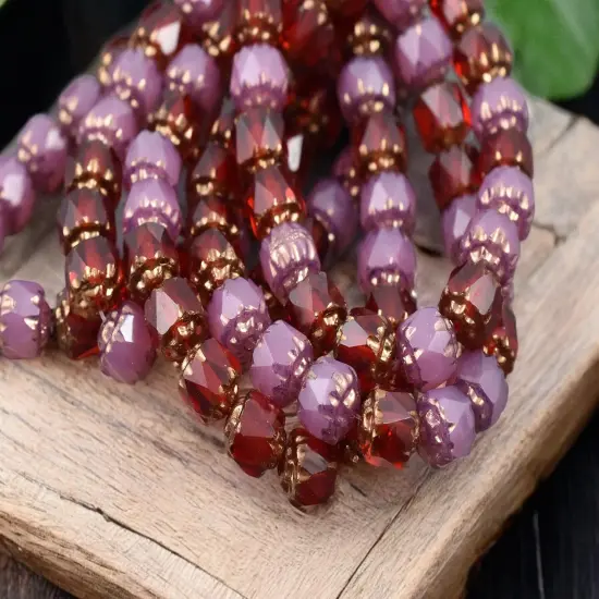 *20* 6mm Bronze Washed Mixed Pink Opal and Ruby Red Fire Polished Cathedral Beads {1}