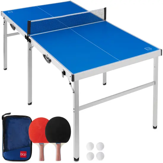 Best Choice Products 6x3ft Portable Ping Pong Table Game Set, Folding Table Tennis w/ 2 Paddles, Balls Black {3}