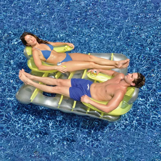 Swim Central 66" Yellow and Silver Inflatable Face-To-Face Pool Raft Dual Air Mattress {3}
