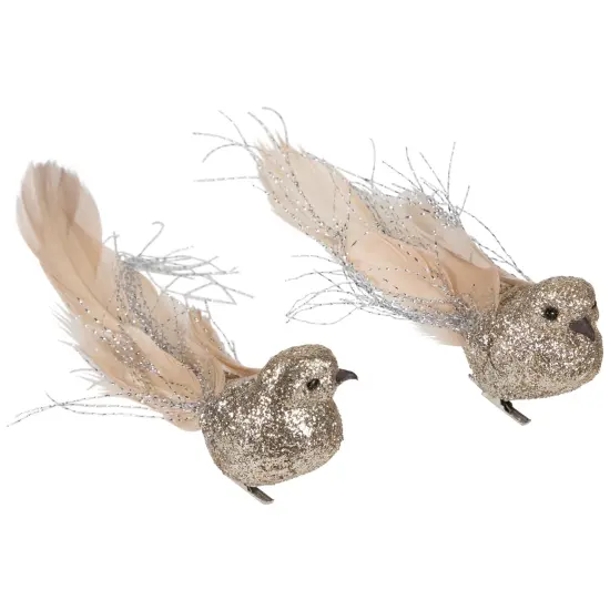 Northlight Glittered Birds Clip-On Christmas Ornaments - 7.5" - Gold - Set of 2 {1}