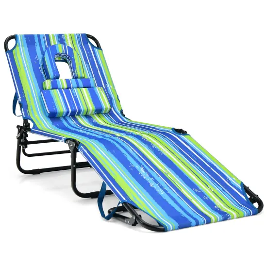 Beach Chaise Lounge Chair with Face Hole and Removable Pillow Green {7}