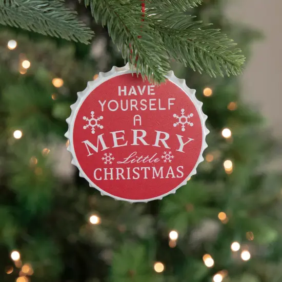 Northlight 4" Red "Have Yourself A Merry Little Christmas" Bottle Cap Ornament {1}