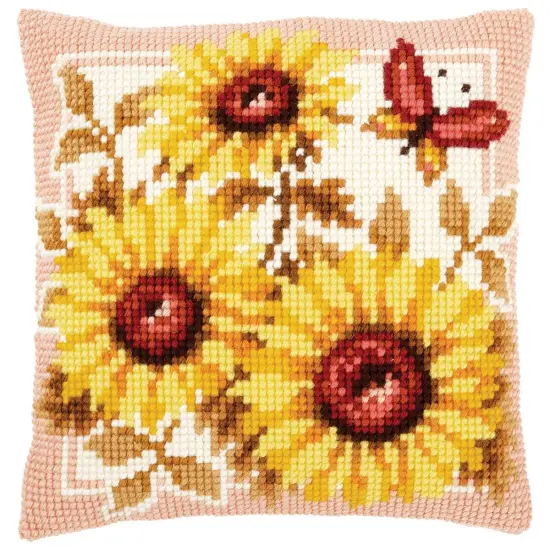 VervacoSunflowers with Butterfly Pillow Cover Needlepoint Kit Multi {1}
