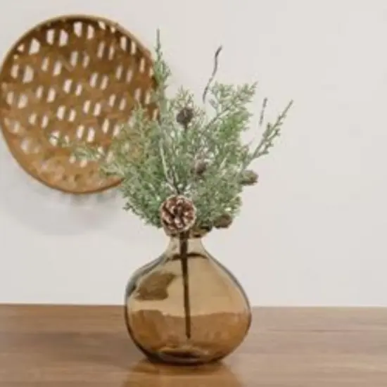 14" Long Durham Cedar Birch Pine-cone Spray with Snowy White Finish {2}