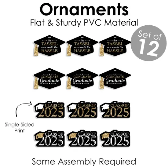 Big Dot of Happiness Tassel Worth The Hassle - Gold - 2025 Graduation Decorations - Tree Ornaments - Set of 12 {6}