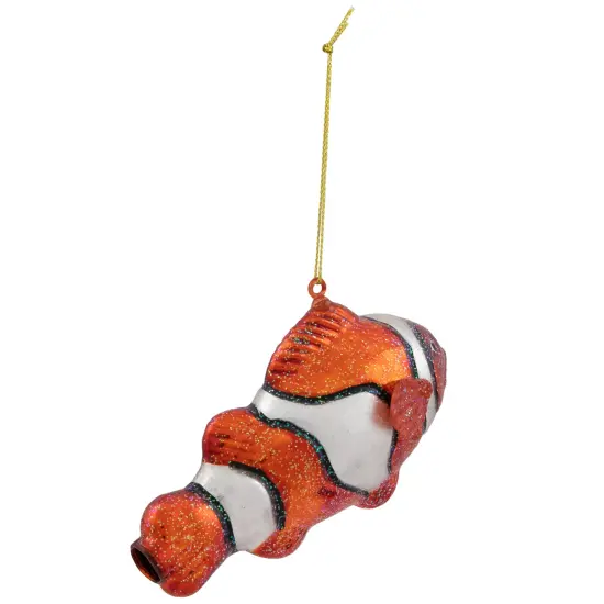 Northlight Glittered Clown Fish Glass Christmas Ornament- 4.75" - Orange and White {5}
