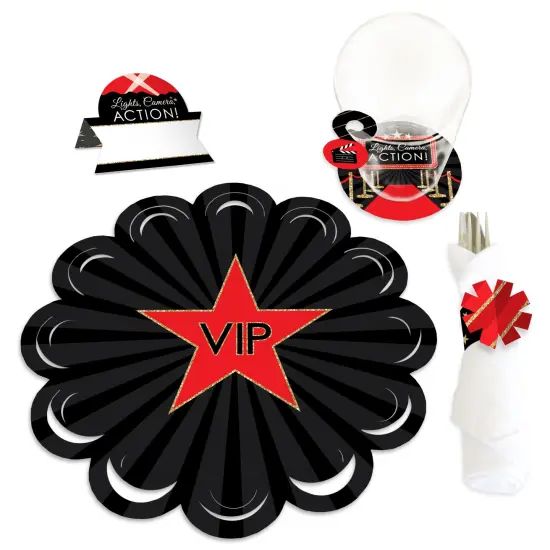 Big Dot of Happiness Red Carpet - Movie Night Party Paper Charger and Table Decorations - Chargerific Kit - Place Setting for 8 {1}
