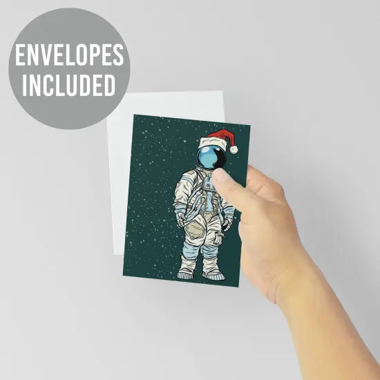 Funny Astronaut Christmas Greeting Cards Boxed Set &ndash; 24 Modern Holiday Notecards Featuring Santa Space Design, Quirky and Festive Bulk Pack with Envelopes {4}