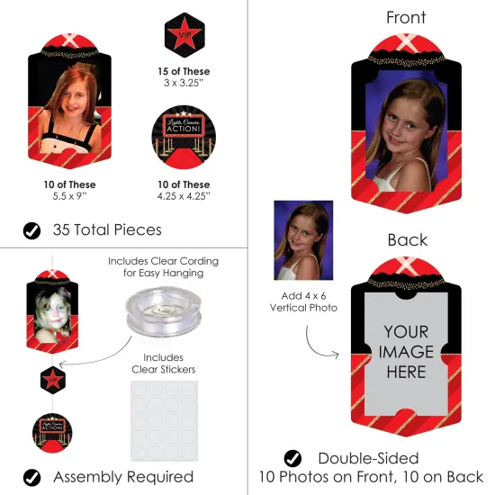 Big Dot of Happiness Red Carpet - Movie Night Party Vertical Photo Garland 35 Pieces {6}