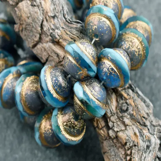 Etched Gold Washed Turquoise Teal Saturn Beads - Choose Your Size {3}