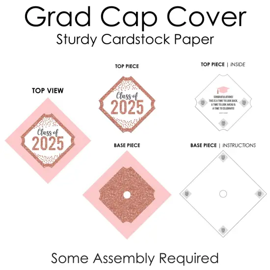 Big Dot of Happiness Rose Gold Grad - 2025 Graduation Cap Decorations Kit - Grad Cap Cover {7}